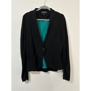Betabrand Black One Button Blazer Jacket Teal Lined Women's Medium Stretch Ponte